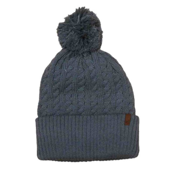 Cable Cuff Pom Pom Beanie - Grey