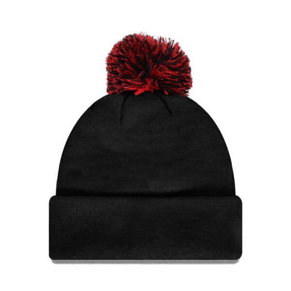 Retro Pom Pom Beanie - Black/Red