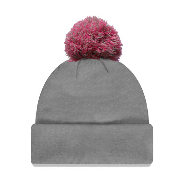 Retro Pom Pom Beanie - Grey/Pink