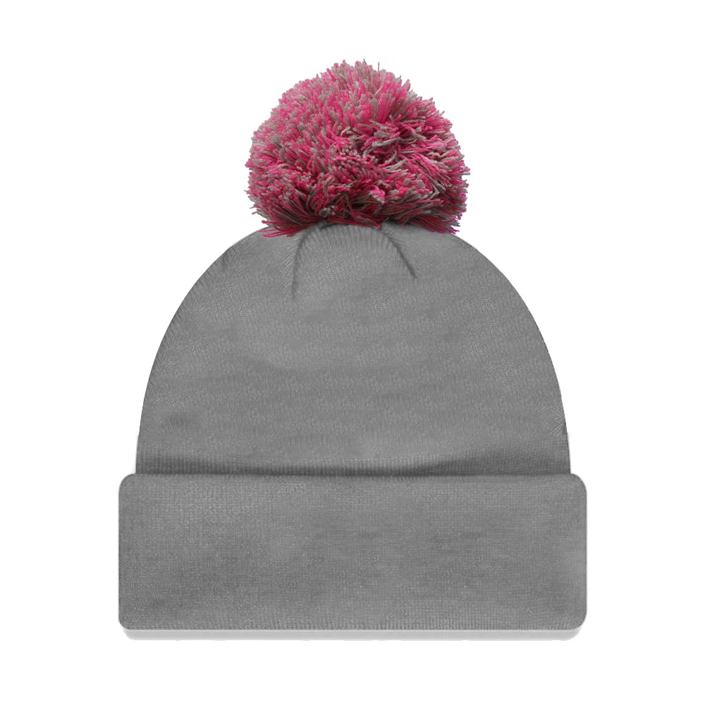 Retro Pom Pom Beanie - Grey/Pink