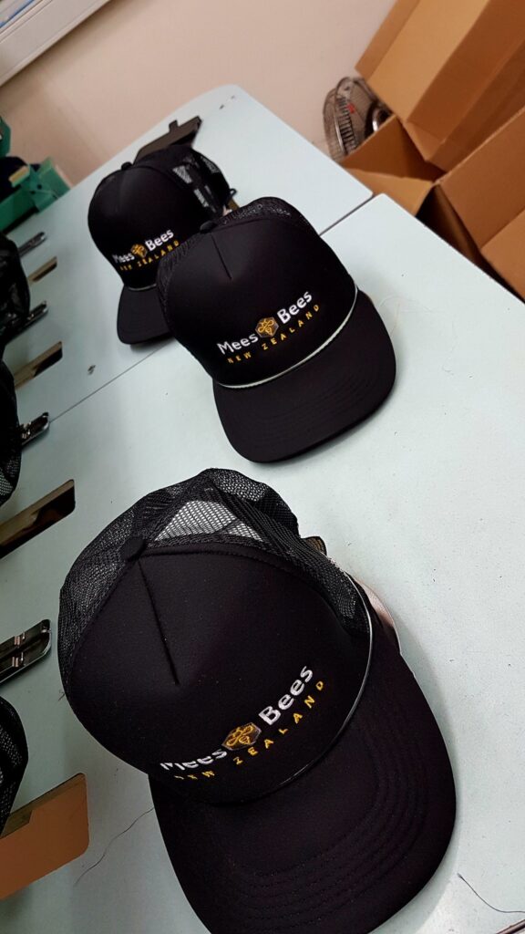branded baseball cap with corporate logo