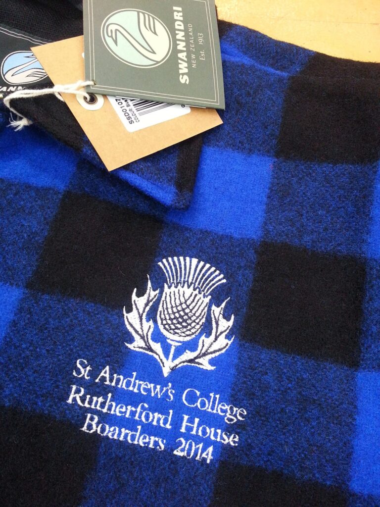 custom embroidery school insignia on woolen Swanndri