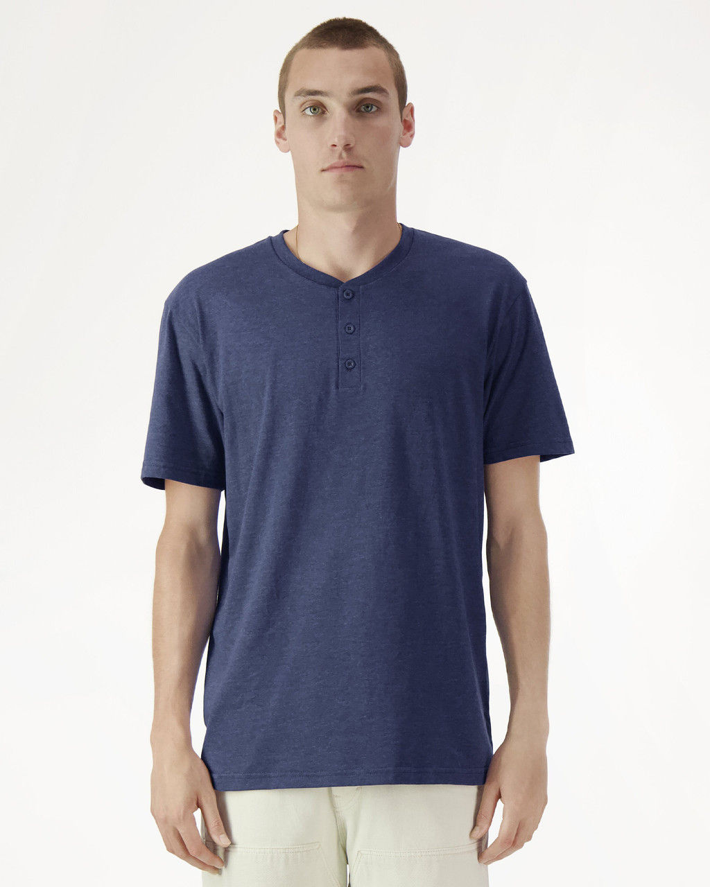 American Apparel CVC Unisex Henley T-shirt Heather Indigo