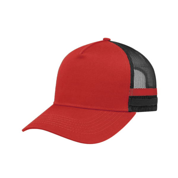 Headwear24 Striped Trucker Cap Red / Black Mesh / Red + Black Stripes